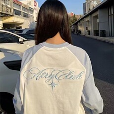 2026新款美式高街字母刺绣正肩长袖t恤女设计感小众情侣潮牌上衣，男装T恤，星座506A