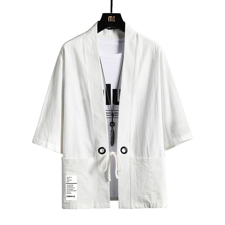 HF59045-P40风汉服男开衫外套七分袖道袍网格挂拍,男装民族服装,电商A040A