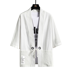 HF59045-P40风汉服男开衫外套七分袖道袍 网格挂拍图片