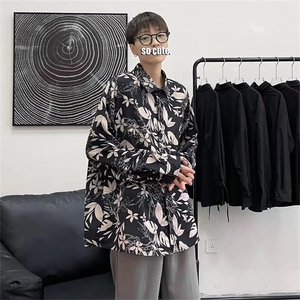 23港风秋季新款大码宽松时尚休闲花纹衬衫C166-P30图片