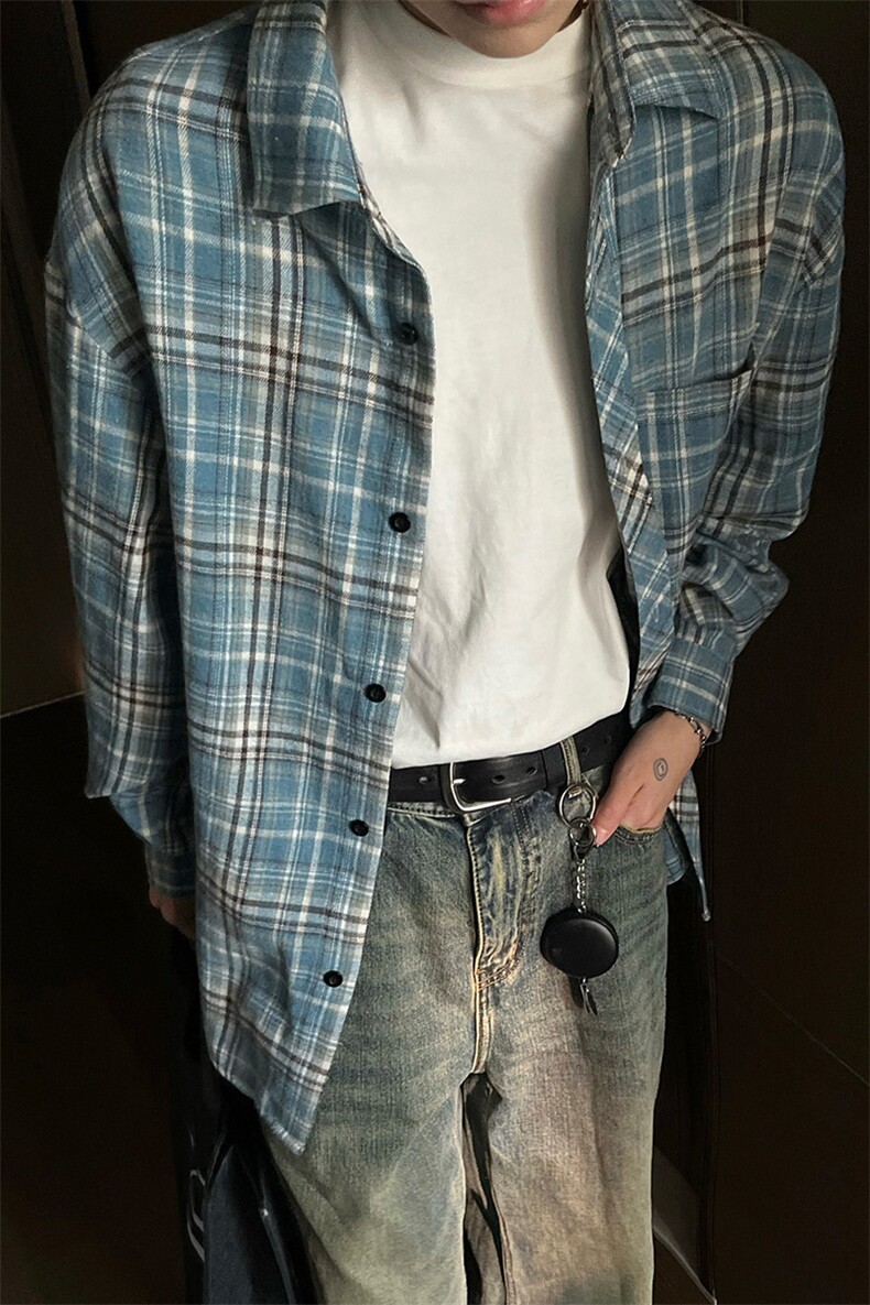 秋冬格子大码宽松加绒长袖衬衫外套C2170-特P24/CJ9734-特P40,男装衬衫,电商A007