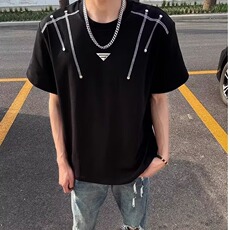 美式复古短袖T恤男夏季小众设计痞帅宽松五分袖GA90-P38，男装T恤，星座208-5