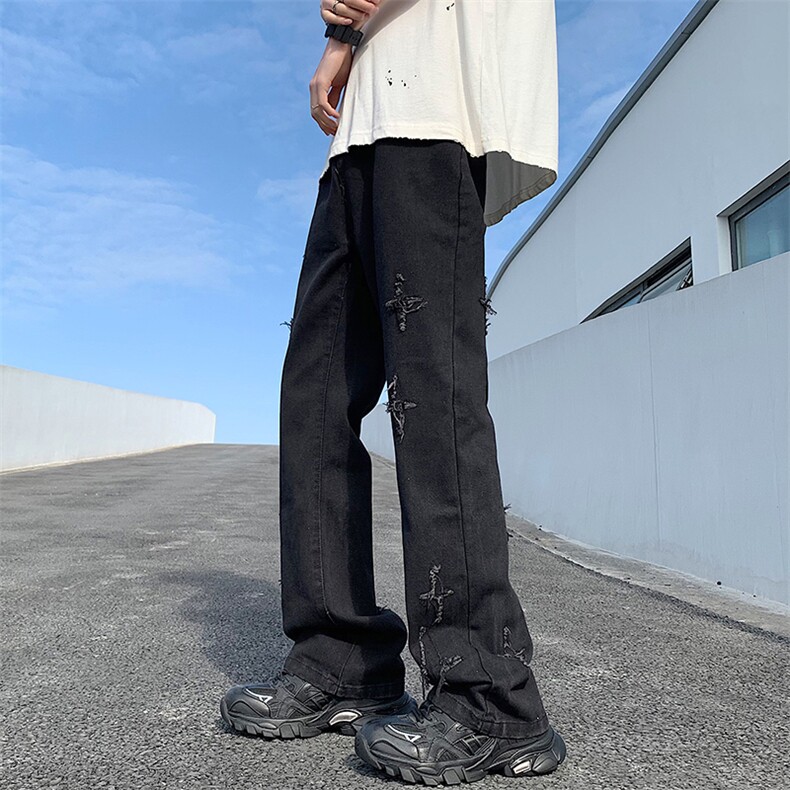 新款美式刺绣贴布十字架微喇牛仔裤DS-A316-1K1080P65控88,男装牛仔裤,星座906（原电商a316-1）