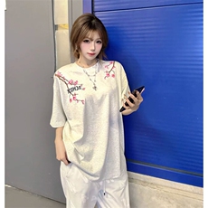 万针全刺绣工艺抖音得物高品质260克重磅纯棉双纱美式高街短袖T恤，男装T恤，电商A486