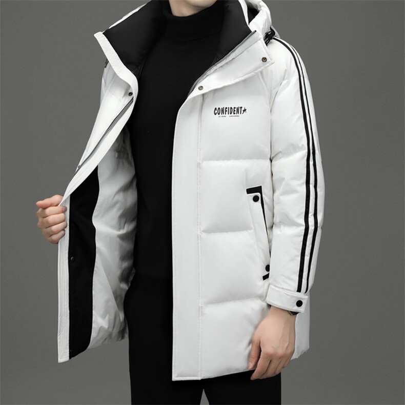2023新款中年男士连帽中长款羽绒服冬季男装厚款保暖白鸭绒外套，男装羽绒服，电商B212（原钱塘6029）