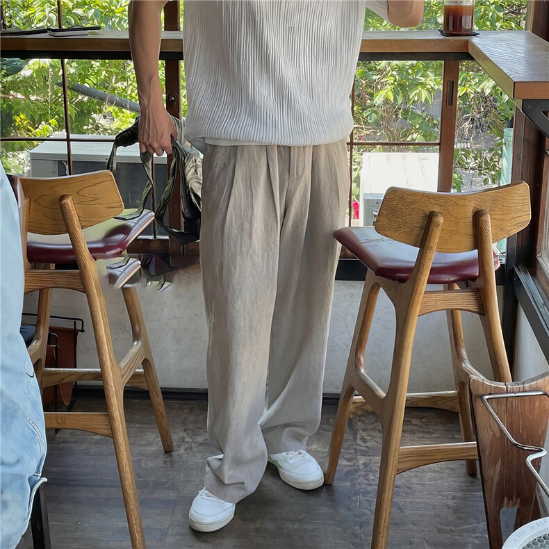 【现货量大价优】亚麻凉感休闲西裤复古宽松直筒阔腿裤K06025P55图片