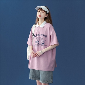 中性风-夏季字母印花短袖T恤潮流翻领POLO衫 PL103P35控48图片