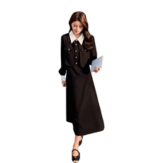 赫本风黑色衬衫连衣裙女春装2025年秋冬新款高级感长裙假，女装连衣裙，2C088
