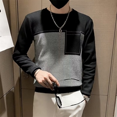 秋冬男士毛衣针织衫打底衫线衣修身套头潮流圆领拼色时尚T恤S513，男装T恤，星座1116A-2（原606A-1）