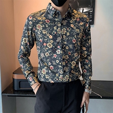 301A-1/C22/P5524秋季男士个性痞帅印花长袖衬衫修身韩版上衣，男装衬衫，星座301A-1