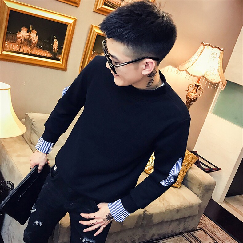 加绒加厚套头圆领社会小伙假两件休闲卫衣A328-1902，男装卫衣，星座406