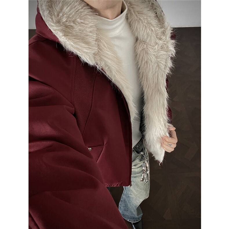 现货螺纹拼接座山雕棉服美式连帽重磅情侣外套A170-M911-P138图片