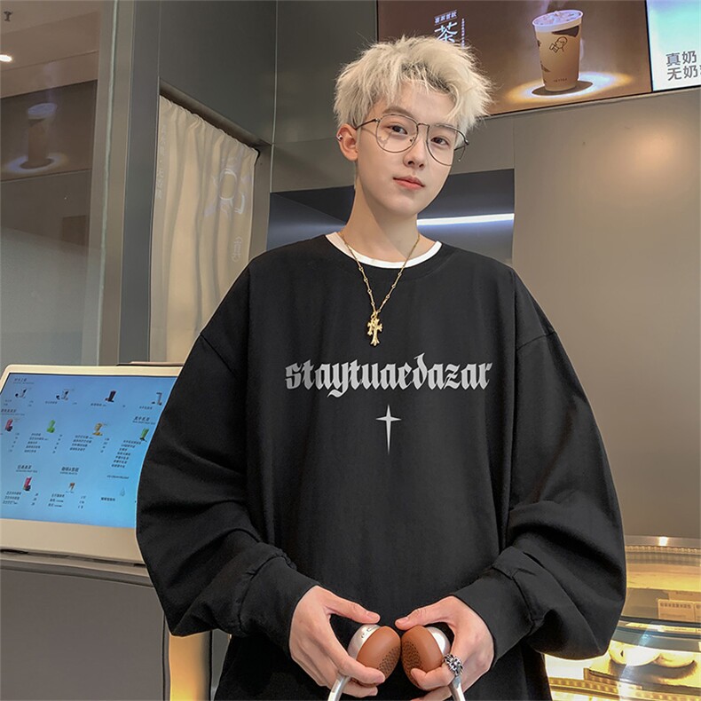 新款港风纯棉260克高街抖音直播得物品质长袖T恤打底衫T4206P28，男装T恤，电商C408-1(原B339-1)