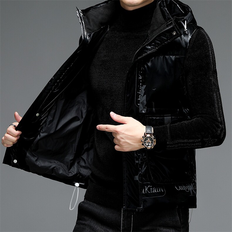 XS98815男式2023新款立领白鸭绒羽绒背心无袖加绒加厚马甲P162，男装羽绒服，电商B360