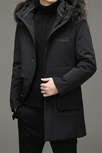 爸爸冬装脱卸内胆羽绒服中长款中年男保暖连帽外套男YL21903-P450图片