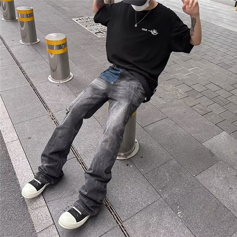 2026春复古多口袋做旧拼接牛仔裤宽松直筒阔腿裤子K60856-P50网图,男装牛仔裤,电商B245