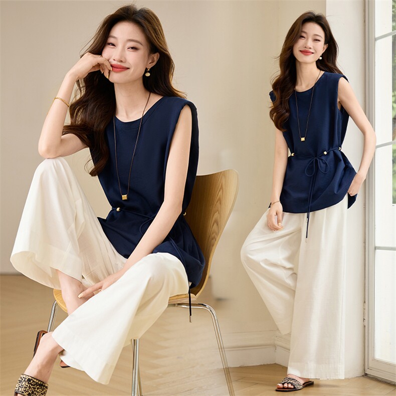 巨好看时尚套装女2025夏季新款气质收腰显瘦短袖衬衫阔腿裤两件套,女装套装/套裙,央宝儿