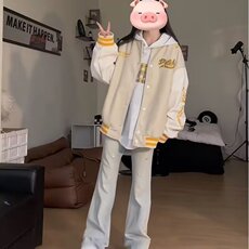 美式复古刺绣撞色棒球服外套2026新款春秋青少年小众潮牌夹克上衣，男装夹克，星座715-4