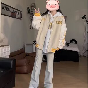 美式复古刺绣撞色棒球服外套2026新款春秋青少年小众潮牌夹克上衣图片