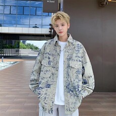 秋季款-重工原版高品质J32#扎染牛仔外套卡其色S-3XLP57，男装风衣，星座1210-1