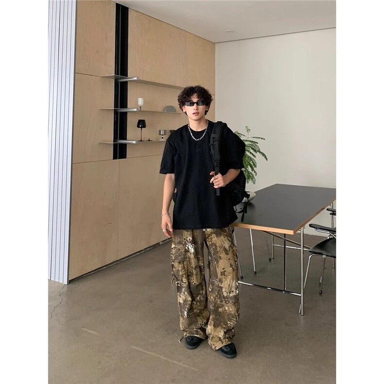 夏季新款拼接贴布时尚男士T恤痞帅个性休闲潮牌圆领短袖宽松上衣,男装T恤,星座218-1（原230）