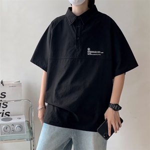 夏季日系复古POLO衫潮牌宽松休闲情侣纯色翻领工装上衣T1125-P33图片