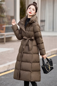 中长款气质羽绒服女2025冬季新款系带收腰时髦女神范女士保暖外套图片