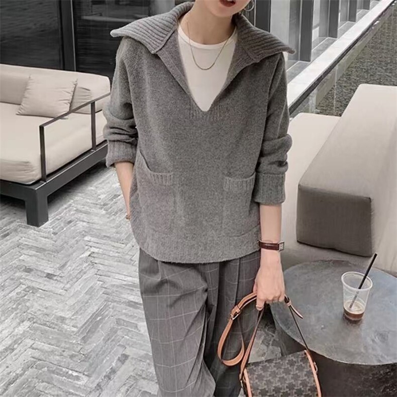 2025年秋季常规款常规套头单件长袖时尚百搭通勤V领，女装针织衫/毛衣，半城羊绒