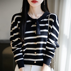 法式高级感小香风上衣蝴蝶结系带针织羊毛衫2025年春秋软糯打底衫，女装T恤，暖烁羊绒