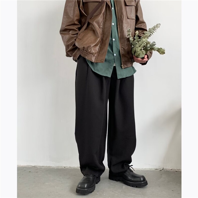 美式复古棕咖色裤子垂感卫裤男春秋宽松直筒阔腿裤拖地裤休闲裤潮,男装休闲裤,星座601-2
