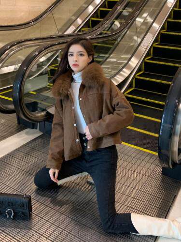 狐狸毛领短款派克，女装，肆尔