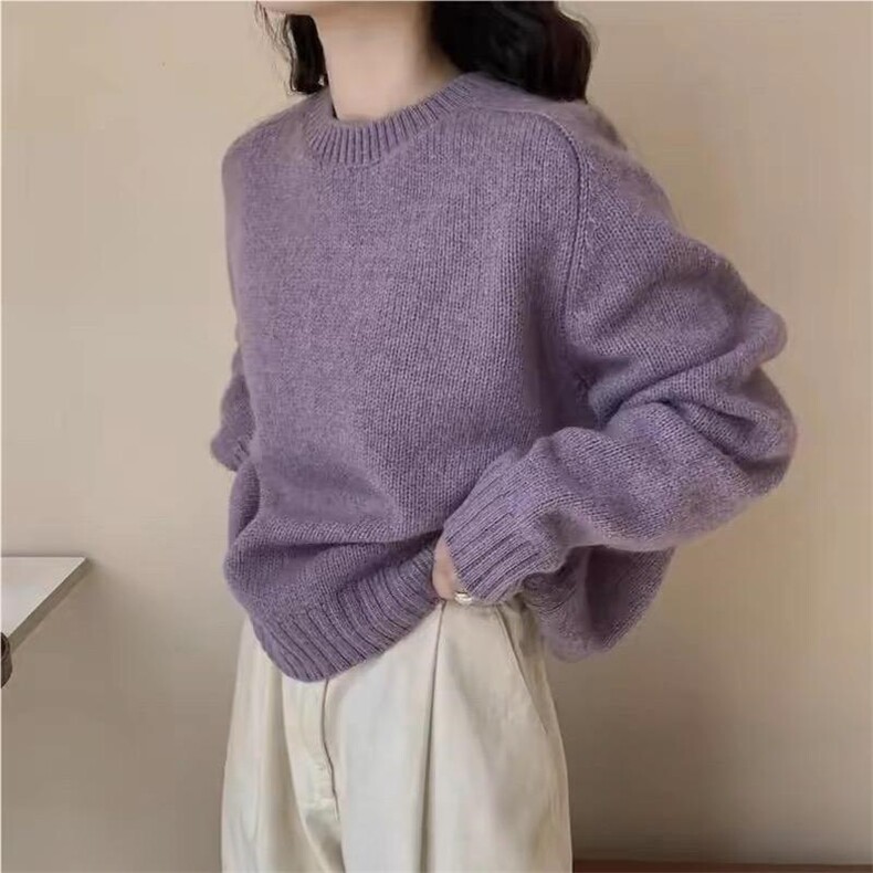 时尚百搭宽松加厚圆领针织衫女秋冬马鞍肩毛衣羊毛衫打底衫，女装羊毛衫，圣旺供货