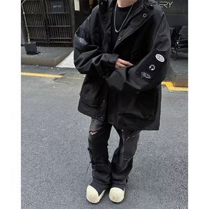 男装冲锋暗黑复古工装夹克男女潮魔术贴户外连帽衣服外套-JK0188图片