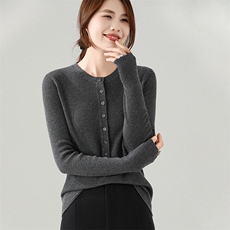 2024秋季新款女士抽条圆领长袖短款套头35%羊绒衫通勤百搭，女装羊绒衫，富泽羊绒