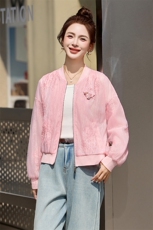 粉色小香风刺绣棒球服外套女2026春夏新款小个子百搭防晒薄款上衣，女装短外套，艾仟回(原伊仟回)