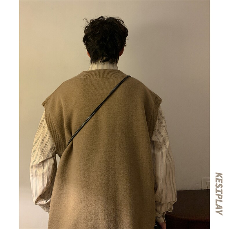 冬季新品V领无袖毛衣马甲针织慵懒叠穿宽松背心ND638-TP28-58,男装针织衫/毛衣,电商A102