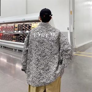 1506-1/JY80941/P45春秋季新款高街蓝白斜纹重工贴布刺绣宽松夹克图片
