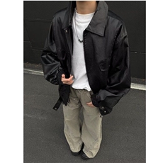 欧美街头潮流宽松机车服皮衣男高级感飞行员PU皮夹克外套M053/P75，男装夹克，星座506
