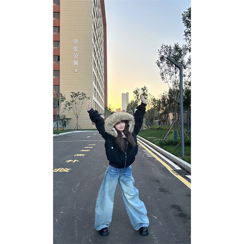 现货重磅boxy短款棉衣座山雕大毛毛领男女棉服水洗工装厚外套,男装棉衣,电商A486