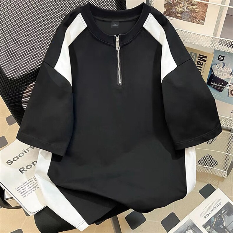 300克得物重磅100纯棉宽松撞色拉链短袖POLO衫T恤男 RH5029-特P35图片