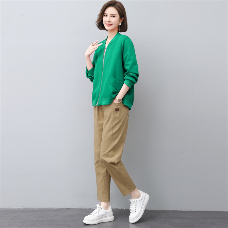 卡其色裤子女2024年春秋新款妈妈纯棉九分休闲裤中老年宽松直筒裤,女装套装/套裙,璐依舞