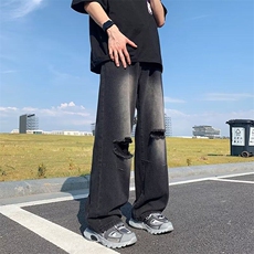 2025秋复古破洞牛仔裤男宽松嘻哈街头高街百搭阔腿长裤NZ091-P50，男装牛仔裤，星座1103-2