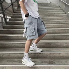 口袋设计牛仔短裤男夏季韩版宽松直筒休闲裤G277P43图片