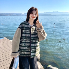 费尔岛风撞色设计感皮毛一体外套2630P215K318，女装短外套，2C029