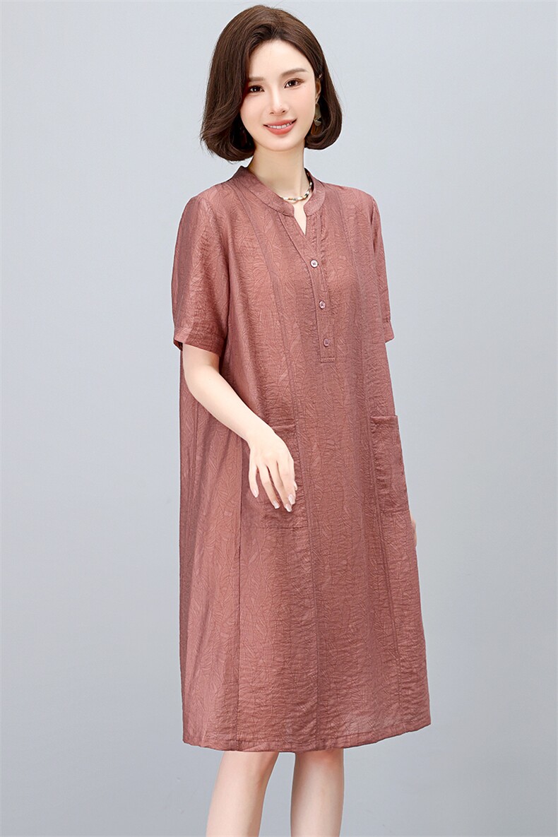 夏季薄款天丝连衣裙女2025年新款中年妈妈宽松遮肚子显瘦减龄裙子,女装连衣裙,悦见她