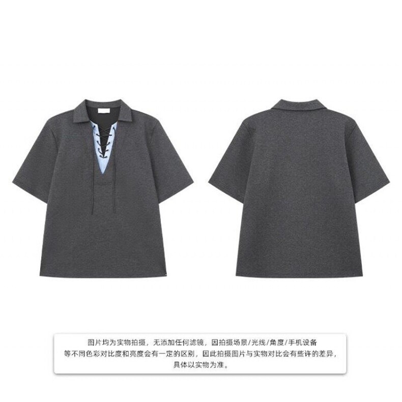 网络图现货系带V领假两件简约短袖T恤潮流百搭上衣RT330-P40,男装T恤,星座1005-4