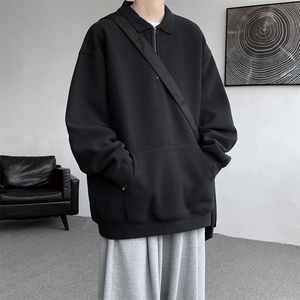 8XL-M半拉链卫衣男日系复古翻领休闲百搭外套大码上衣服WY003P50图片