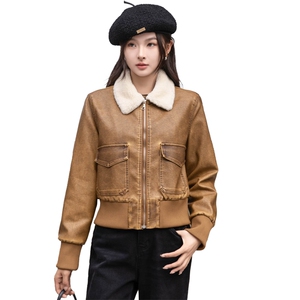 加绒皮衣女2024秋冬新款小个子加厚短款洋气机车服皮夹克棉衣外套图片