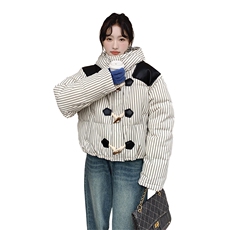 冬装新款加厚牛角扣撞色条纹羽绒服90绒浙宝208-8061-P295K398，女装羽绒服，浙宝208
