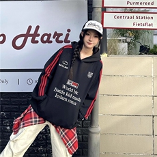 徽章织带连帽卫衣男女秋冬潮牌刺绣宽松运动情侣帽衫外套WY801，女装短外套，星座516A